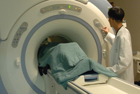 MRI machine with patient inside