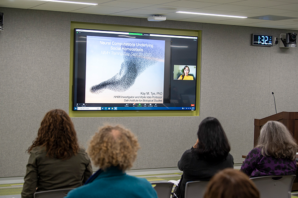 female scientist virtually presenting