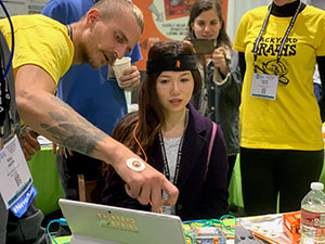 A teacher recording Alpha waves of her EEG (electroencephalogram) using a low-cost sweatband electrode and DIY electronics