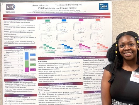 Olufunmilayo (Ayo) Telli, BS (shown with her poster), an Intramural Research Training Award (IRTA) fellow and Undergraduate Scholarship Program (UGSP)