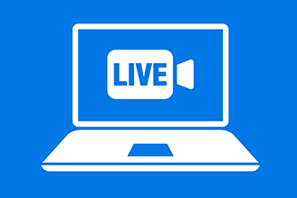 Lap top illustration with a LIVE streaming icon on the screen.
