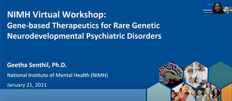 screenshot from NIMH video Workshop: Gene-based Therapeutics for Rare Genetic Neurodevelopmental Psychiatric Disorders