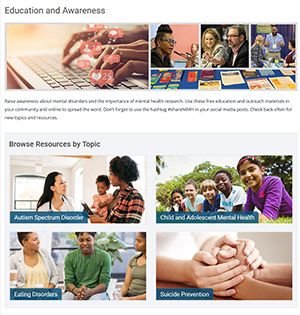 screenshot of NIMH webpage NIMH Education and Awareness