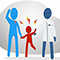 illustration of parent with angry child and researcher in lab coat