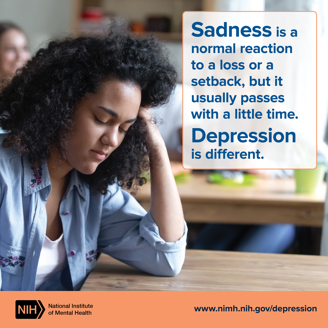 Sadness is a normal reaction to a loss or a setback, but it usually passes with a little time. Dperession is different.
