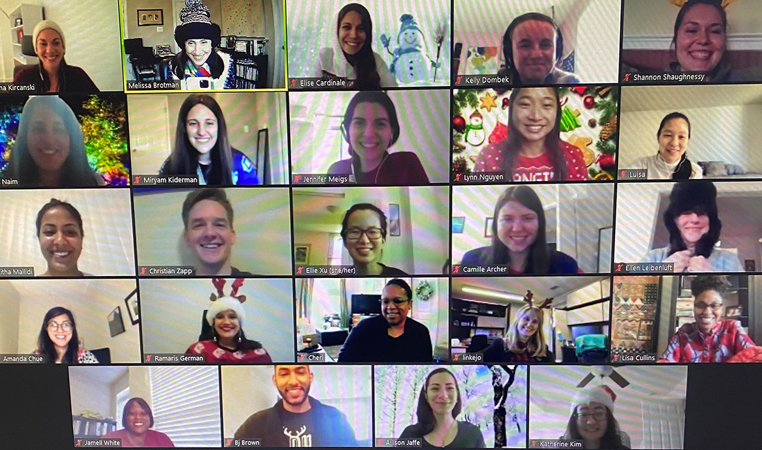 A screenshot of a Zoom meeting when current members of the NNT lab gathered to celebrate a birthday. 