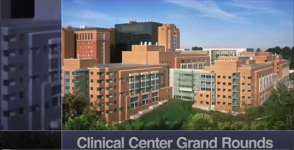 Image of the NIH main campus, with the text Clinical Center Grand Rounds