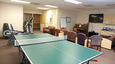 photo of a ping pong table in the activity room for patients in the 7SE Unit at NIH Clinical Center