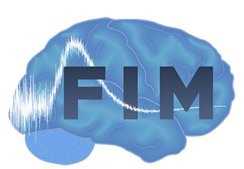 illustration of a brain with a signal wave crossing it and the initials FIM