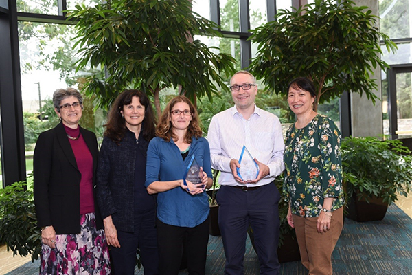 2017 Scientific Training Day Outstanding Mentor Award - Left to Right: Janet Clark, Ph.D., Training Director, NIMH; Susan Amara, Ph.D., Scientific Director, NIMH; Rebecca Berman, Ph.D., Staff Scientist, NIMH; Chris Baker, Ph.D., Principal Investigator, NIMH; Maryland Pao, M.D., Clinical Director, NIMH