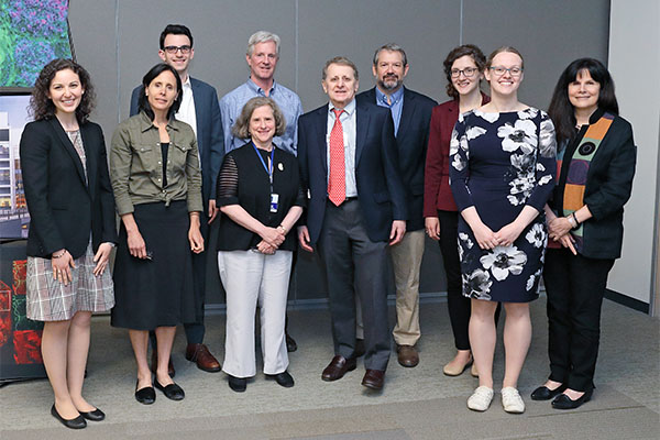 2018 Axelrod Group Photo - Top row, left to right: Jonah Pearl, Christian Felder, Ph.D., Elisabeth Necka, Ph.D., Veronica Alveraz, Ph.D., Ellen Leibenluft, M.D., Stephan Waxman, M.D., Ph.D., Joshua Gordon, M.D., Ph.D., Elisabeth Kitt, Anita Harrewijn, Ph.D. and Susan G. Amara, Ph.D.