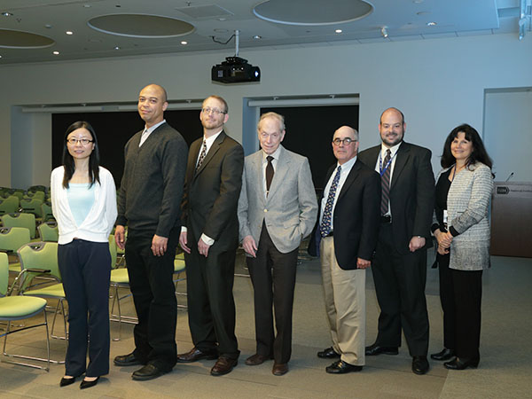 From left to right: Zheng Li, Ph.D., Zayd M. Khaliq, Ph.D., Brandon Harvey, Ph.D., Soloman H. Snyder, M.D., DSc., D.Phil., Joseph T. Coyle, M.D., Andrew Emery, Ph.D., Susan G. Amara, Ph.D. 