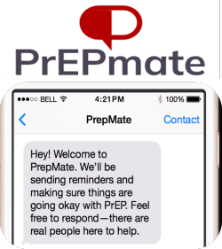 The PrEPMate program uses interactive text message support to help people sustain use of HIV preventive medicine (PrEP). Courtesy of Dr. Al Liu, San Francisco Department of Public Health.