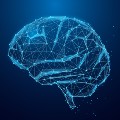 Illustration of abstract brain on blue background.