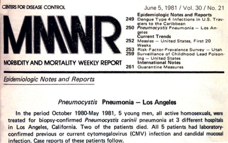 Picture of the MMWR that reported the first hints of the AIDS epidemic. Courtesy of CDC.
