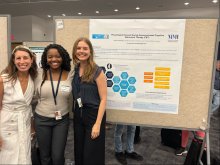 Lana Grasser, Faithyn Chukundah, and Lauren Henry stand in front of Faithyn’s poster on “Physiological Arousal During Exposure-based Cognitive Behavioral Therapy” at NIH Summer Poster Day.