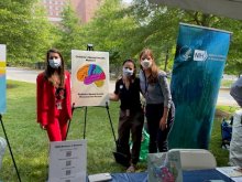 Lana Grasser, Lauren Henry, and team members at the NIH Safety, Health and Wellness Day. Displaying a poster of the brain with “Children’s Mental Health Matters!” and Pediatric Mental Health Resources for Parents caption. 